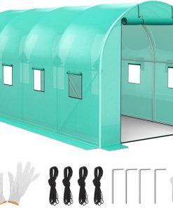Portable 7x15x7 FT Walk-In Tunnel Greenhouse with Full Zipper Door