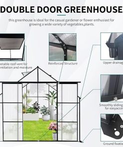 Black Double Door Polycarbonate Greenhouse with Raised Base for Outdoors 2