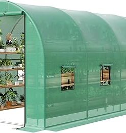 Walk-in Greenhouse Kit with Roll-Up Doors and Sturdy Steel Frame