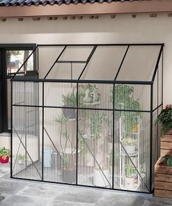 Outsunny 8′ x 4′ Lean-to Polycarbonate Greenhouse, Walk-in Hobby Green House with Aluminum Frame and Foundation, Garden Plant Hot House with Sliding Door, 5-Level Roof Vent, Rain Gutter, Black 2