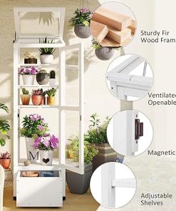62 Inch Wood Greenhouse Portable Mini Cold Frame with Storage Box 2