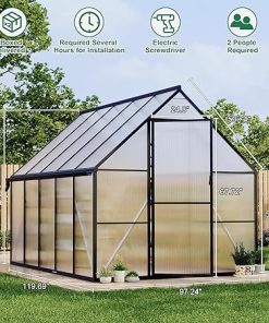 8’x10′ Aluminum-Framed Polycarbonate Greenhouse, Heavy Duty Polycarbonate Greenhouse with Quick Setup Structure and Roof Vent, Large Enhanced Aluminum Green House Kit for Outdoors 2