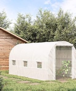Large Garden Greenhouse, 15’x7’x7′, Steel Frame, 6 Windows & Door, Flame Retardant, White 15’x7’x7′ Energy Efficient,