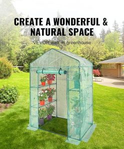 Happybuy 4.6×2.4×6.7 ft Walk-in Greenhouse with Shelves and Doors 2