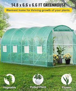 Happybuy 15×7 Walk-in Tunnel Greenhouse with Steel Hoops and Zippered Entrance 2
