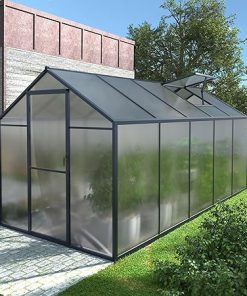 MUPATER 6’x 10′ Greenhouse for Outdoors, Heavy Duty Polycarbonate Greenhouse, Aluminum Green House Kit with Lockable Door and Adjustable Roof Vent for Plants, Backyard, Garden, Grey
